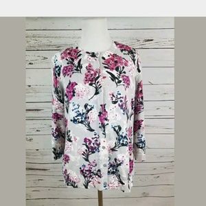 Loft gray floral cardigan Large